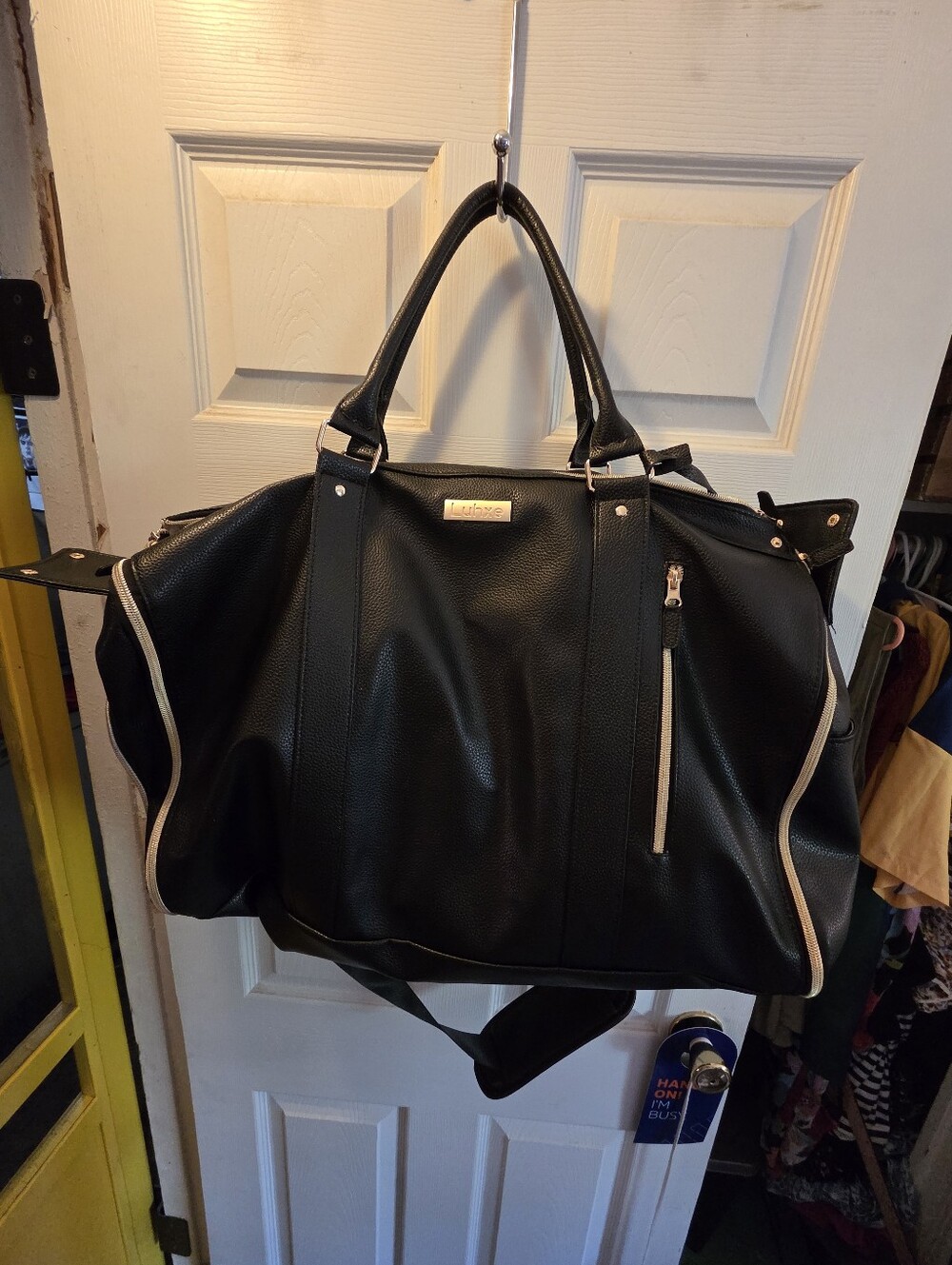 Viral Black Pebbled Duffel with Gold Trim